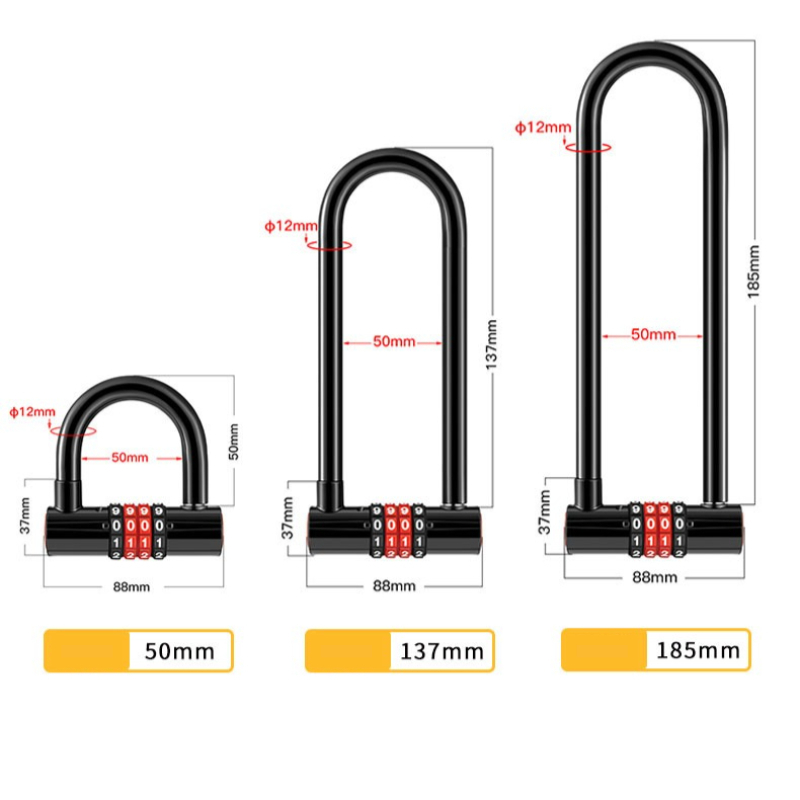 185mm/173mm/50mm Extended U-sh - đánh giá và giá Cable Lock Flexible